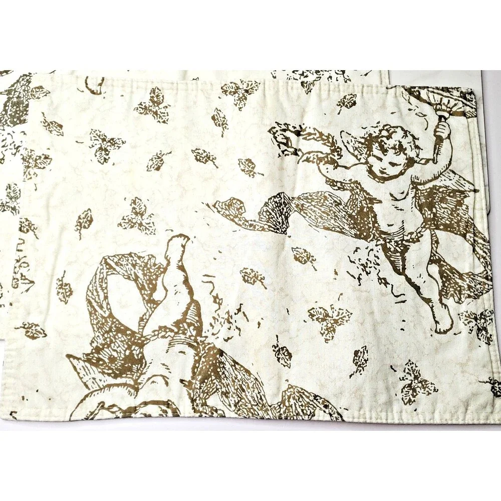 Vintage Placemats 2 Padded Cloth Cream Beige Cherubs Angels 17x12
